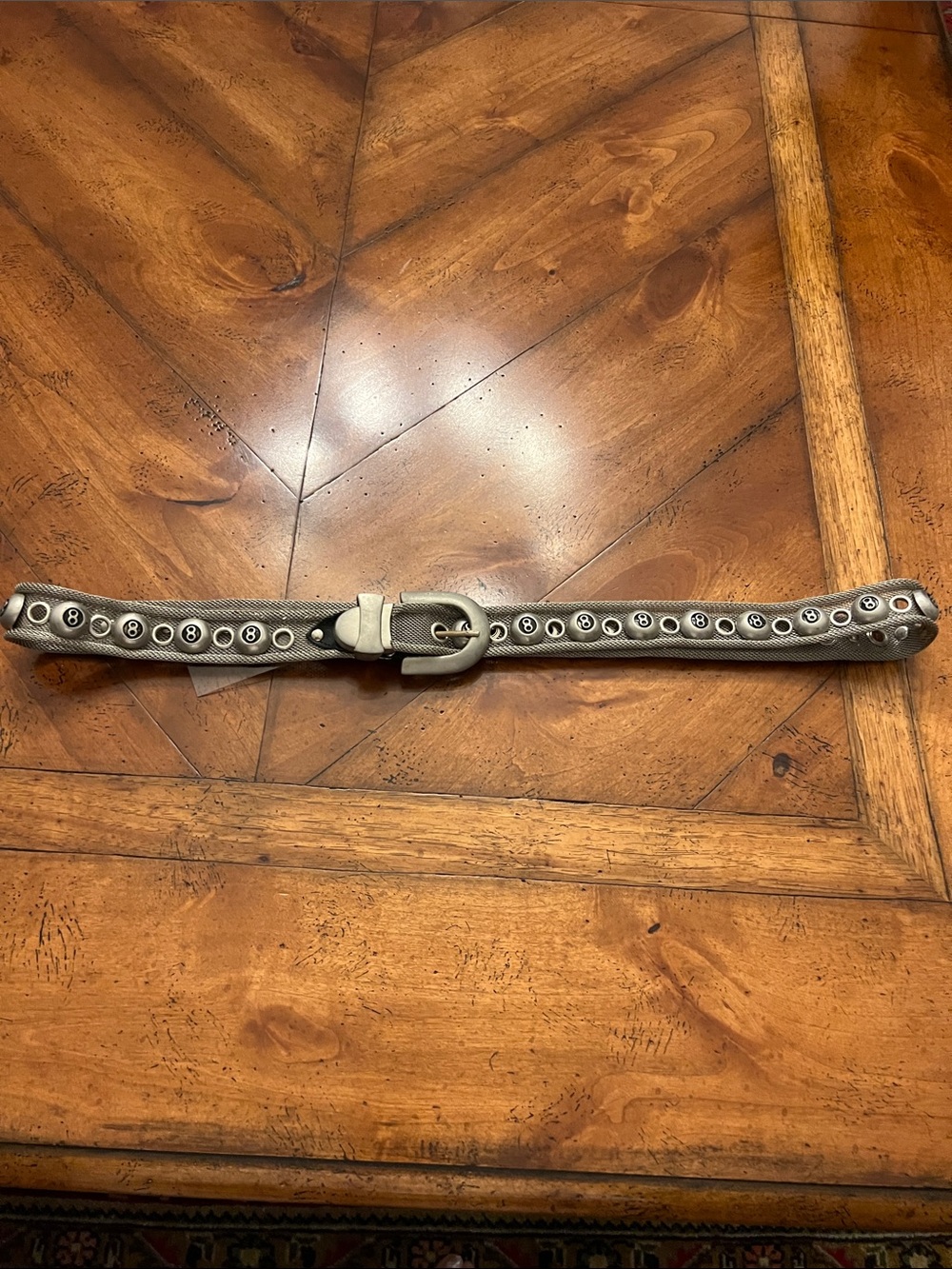 Women's Mesh Gray With 8Ball Studded Showstopper Belt with Silver Buckle